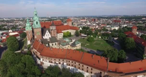 Widok Lotu Ptaka Zamek Królewski Wawelu Krakowie Położony Wawelu Brzegu — Wideo stockowe