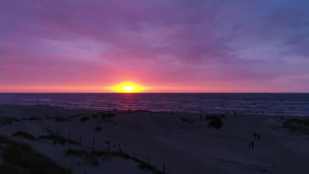 Aerial View Beautiful Sunset Baltic Sea Red Sky Flaming Sun — Stock Video