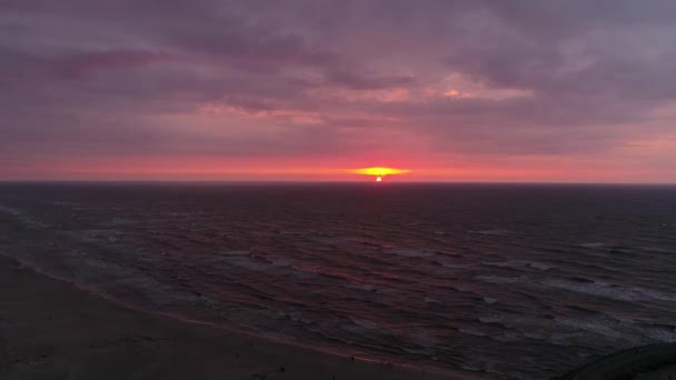 Aerial View Beautiful Sunset Baltic Sea Red Sky Flaming Sun — Stock Video