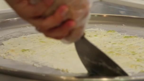 Vista Dall Alto Preparare Gelato Naturale Stile Tailandese Fare Rotoli — Video Stock