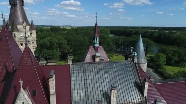 Вид Воздуха Мосненский Замок Польше Один Самых Великолепных Замков Мире — стоковое видео
