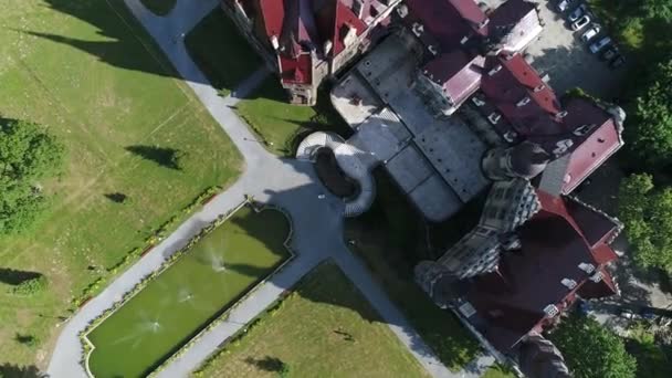 Luftaufnahme Der Burg Moszna Polen Einer Der Prachtvollsten Burgen Der — Stockvideo