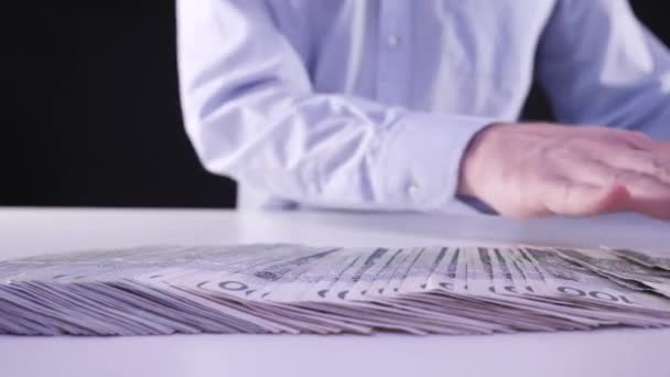 Bunch Money Concept Businessman Shirt Presenting Pile Polish Money Concept — Stock Video