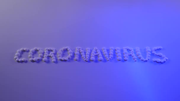 青の光で強調白い錠剤で作られたCoronavirusに署名 世界の概念 Covid 2019パンデミック — ストック動画
