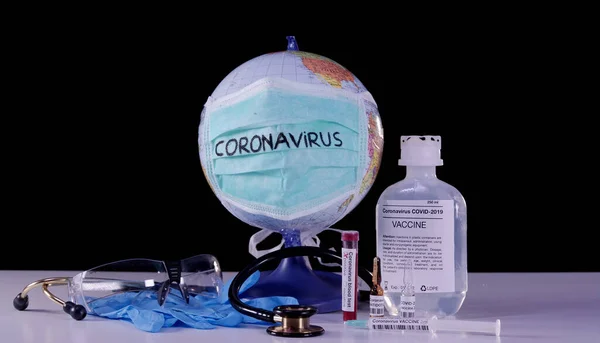 Concetto Epidemia Coronavirus Attributi Covid Esami Del Sangue Vaccino Iniezione — Foto Stock