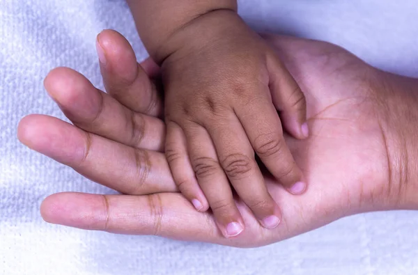 Asian Baby Girl Beautiful Hand Her Mother Hand Close View — Stock Photo, Image