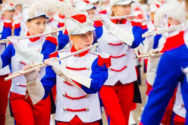 2019 Kielce Polen Marcheerband Tijdens Onafhankelijkheidsdag Polen Kinderen Spelen Blaasinstrument — Stockfoto