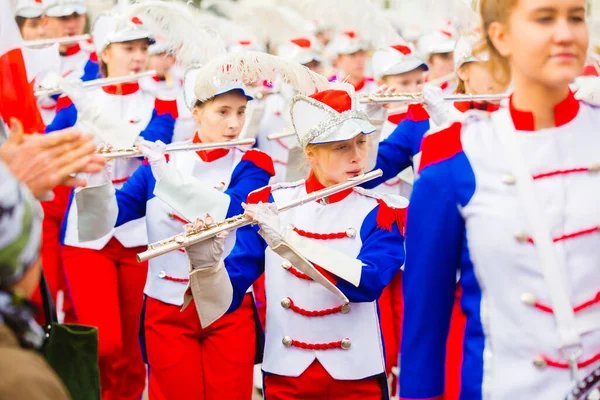 2019 Kielce Polen Marcheerband Tijdens Onafhankelijkheidsdag Polen Kinderen Spelen Blaasinstrument — Stockfoto