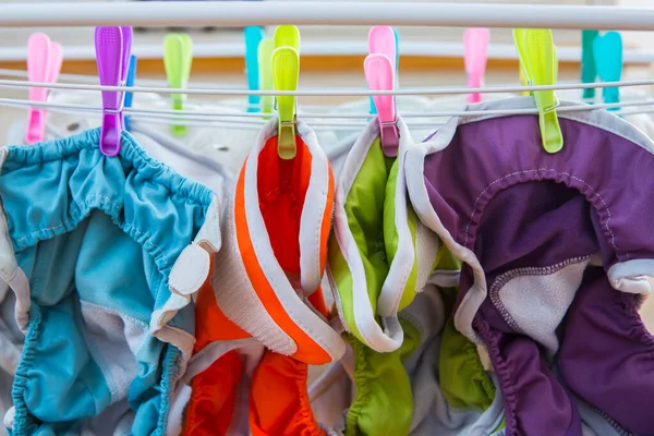 Diapers Laundry Indoors Eco Nappy Wash Drying Room Colorful Diapers — Stock Photo, Image