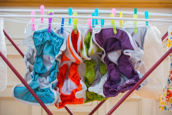 Diapers Laundry Indoors Eco Nappy Wash Drying Room Colorful Diapers — Stock Photo, Image