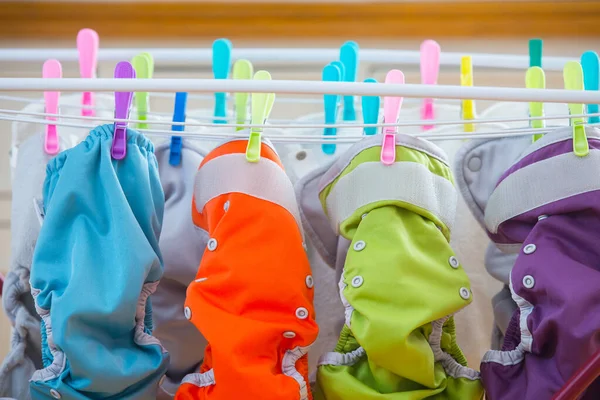 Diapers Laundry Indoors Eco Nappy Wash Drying Room Colorful Diapers — Stock Photo, Image