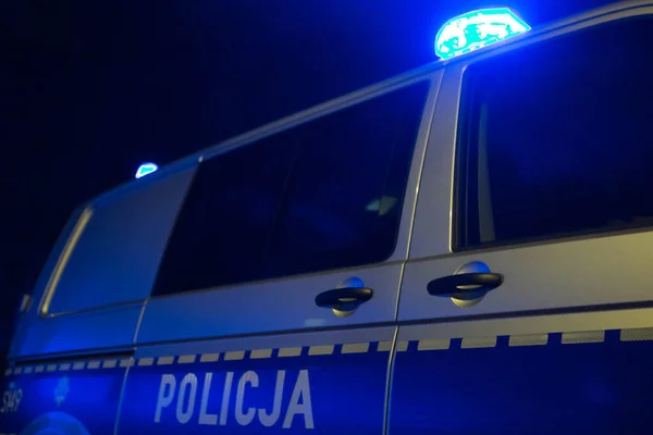 Kielce Polen Poolse Politie Kielce Polen Politie Auto Nachts — Stockfoto