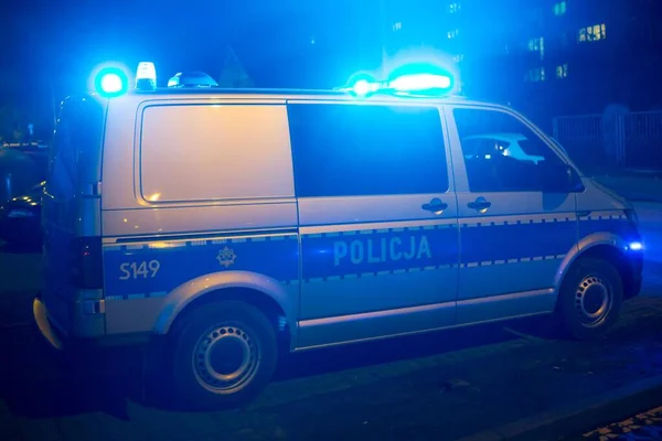 Kielce Polonia Policía Polaca Kielce Polonia Coche Policía Por Noche — Foto de Stock