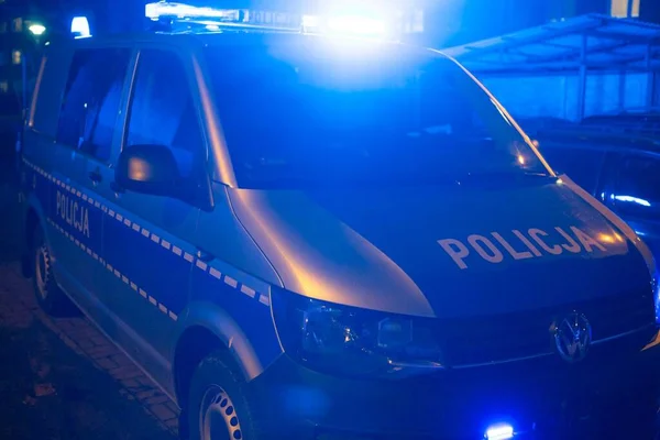 Kielce Polonia Policía Polaca Kielce Polonia Coche Policía Por Noche — Foto de Stock