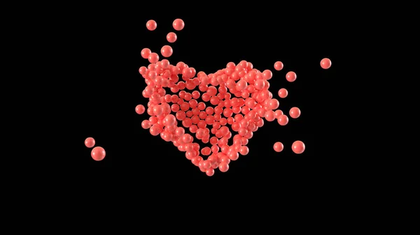 心形由闪亮的球体构成 情人节 3D渲染 — 图库照片