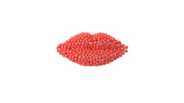 Dudaklar parlak kürelerden yapılmış animasyon şeklinde. Sevgililer Günü. 3B görüntüleme.