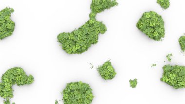 Beyaz arka planda ekranı kaplayan yeşil yonca. 3d oluşturma.