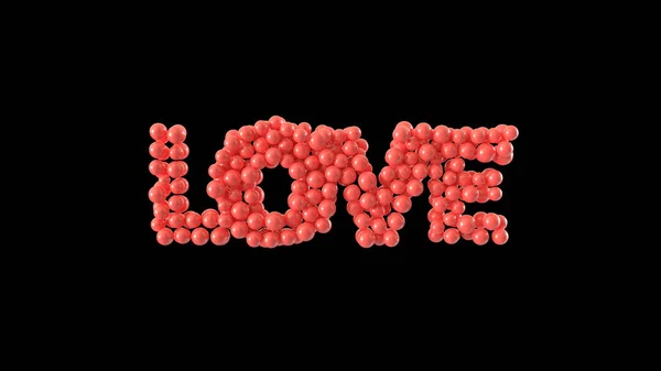 这个词是在黑色背景下由闪亮的球体构成的 情人节 3D渲染 — 图库照片