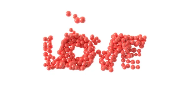 这个词是由白色背景上闪亮的球体构成的 情人节 3D渲染 — 图库照片