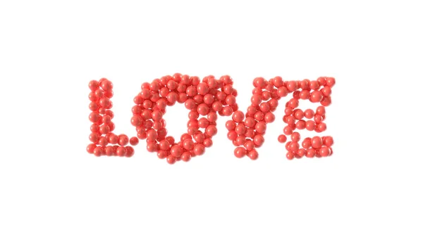 Słowo Miłość Wykonane Błyszczących Sfer Białym Tle Walentynki Renderowanie — Zdjęcie stockowe
