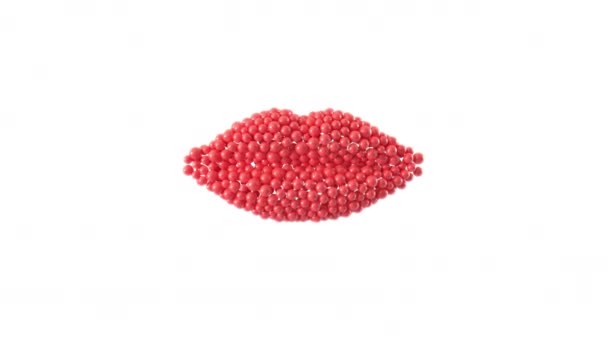 Lipvorm Gemaakt Van Glanzende Bollen Animatie Valentijnsdag Weergave — Stockvideo