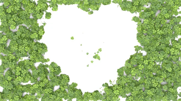 Trifoglio Verde Che Copre Schermo Forma Cuore Sfondo Bianco Rendering — Foto Stock