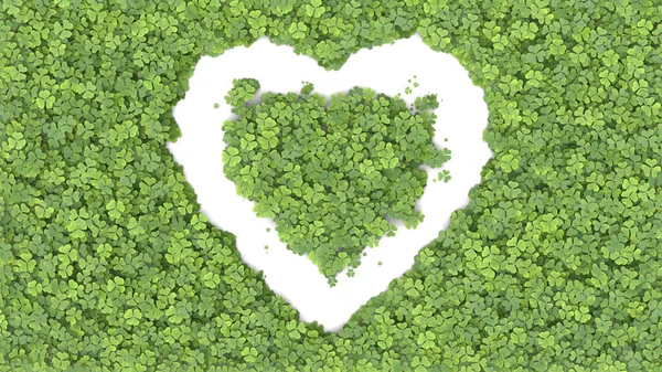 Πράσινο Τριφύλλι Που Καλύπτει Την Οθόνη Σχήμα Καρδιάς Λευκό Φόντο — Φωτογραφία Αρχείου