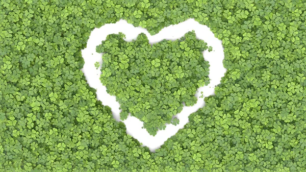 Πράσινο Τριφύλλι Που Καλύπτει Την Οθόνη Σχήμα Καρδιάς Λευκό Φόντο — Φωτογραφία Αρχείου