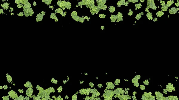 Green clover covering the screen on black background. 3D rendering.