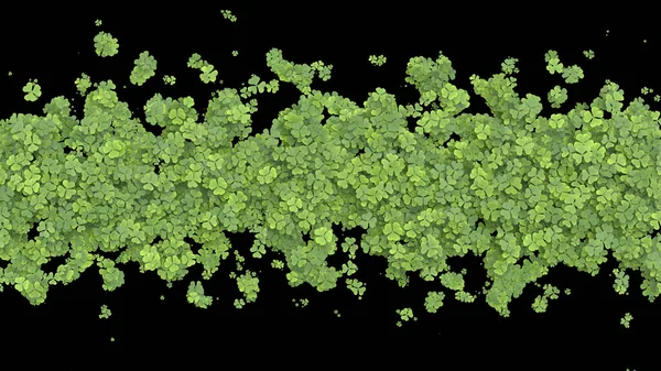 Green clover covering the screen on black background. 3D rendering.