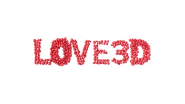 Word Love3D Gemaakt Van Glimmende Bollen Animatie Valentijnsdag Weergave — Stockvideo