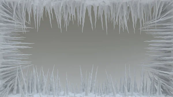 Ice Spikes. Icicle. Ice on the screen. 3D rendering.