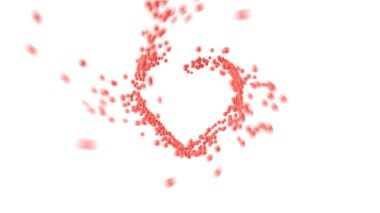 Beyaz arka planda parlak küreden yapılmış kalp şekli. Sevgililer Günü. 3B görüntüleme.