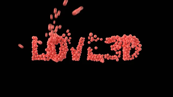 Love3D Kelimesi Siyah Arka Plandaki Parlak Kürelerden Yapılmış Sevgililer Günü — Stok fotoğraf