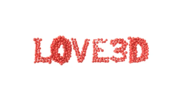 Word Love3D Wykonane Błyszczących Kul Białym Tle Walentynki Renderowanie — Zdjęcie stockowe