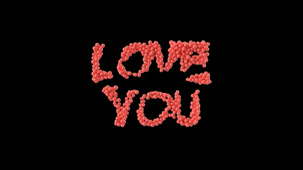 Love You Cümle Siyah Arka Plandaki Parlak Kürelerden Yapılmış Sevgililer — Stok fotoğraf
