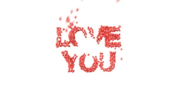 爱你的句子 由明亮的球体构成 背景是白色的 情人节 3D渲染 — 图库照片