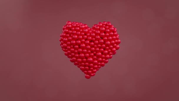 Červená Srdeční Animace Alfa Tvar Srdce Formuje Lesklých Koulí Vykreslování — Stock video