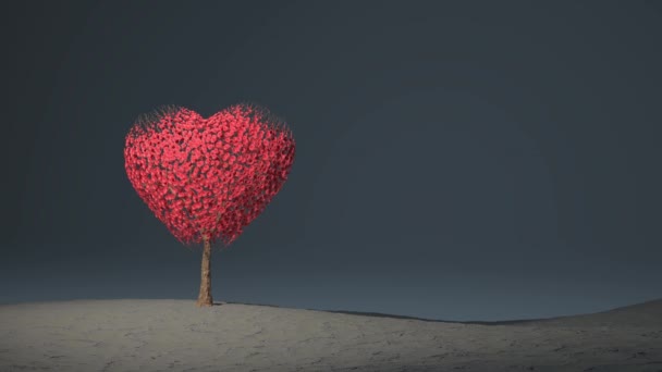 Анимация Красного Сердца Выращиваю Дерево Цветами Альфа Канал Рендеринг — стоковое видео