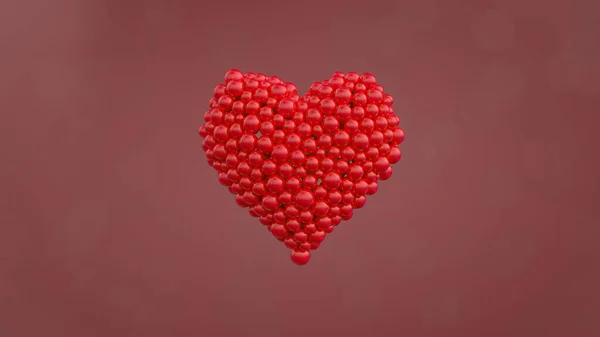 红心是由闪亮的球体做成的 3D渲染 — 图库照片
