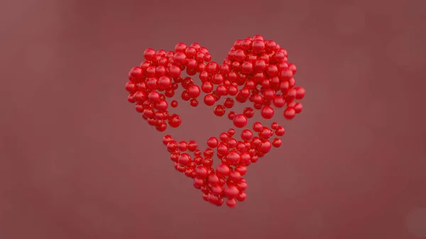 Red Heart Shape Made Out Shiny Spheres Rendering — Stock Photo, Image