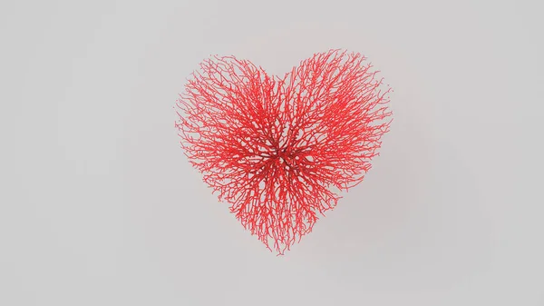Red heart made out of lines. 3D rendering.