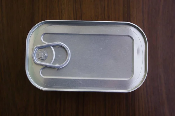 Closed tin can with canned food.