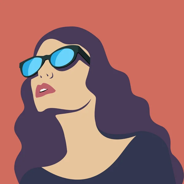 Hermosa Chica Con Gafas Mira Hacia Arriba Ilustración Vectorial Eps10 — Vector de stock