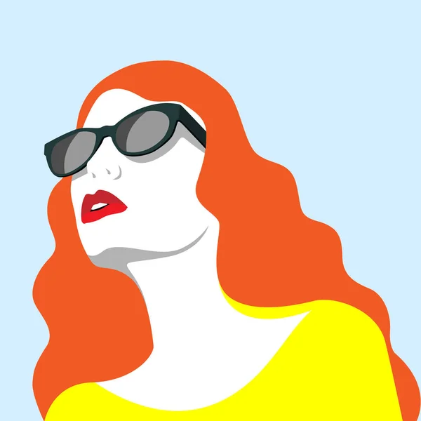 Hermosa Chica Con Gafas Mira Hacia Arriba Ilustración Vectorial Eps10 — Vector de stock