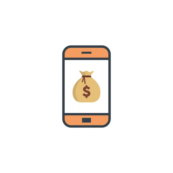 Bolsa de dinero en la pantalla icono del teléfono inteligente en diseño plano sobre fondo blanco — Vector de stock