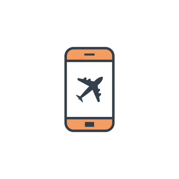 Flugzeug auf dem Bildschirm Smartphone-Symbol in flachem Design auf weißem Hintergrund — Stockvektor