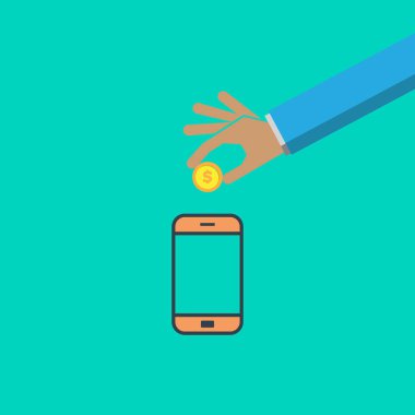 Parayla doldurulmuş telefon. vektör illüstrasyon el para dolar telefon sembolü