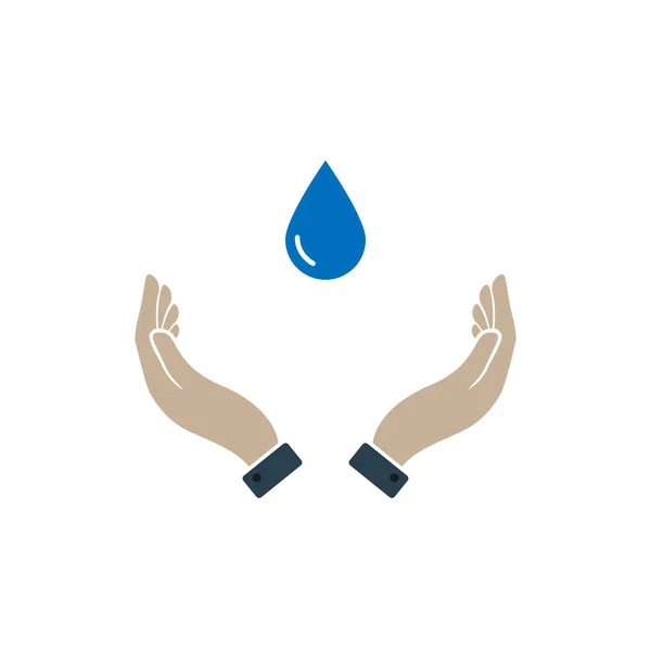 Gota Agua Mano Vector Símbolo Diseño Plano Sobre Fondo Blanco — Vector de stock