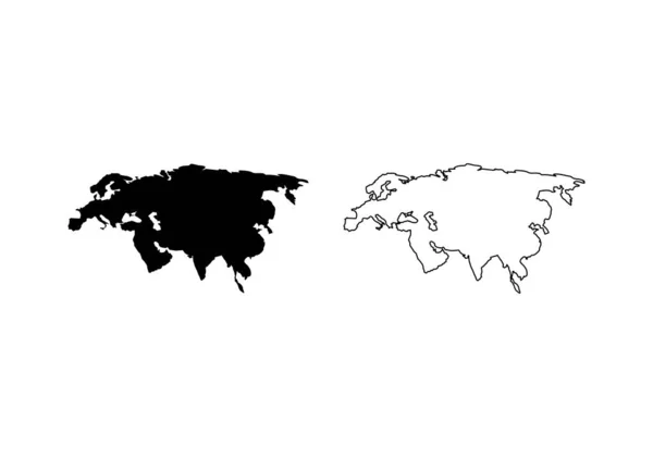 Χάρτης Της Ευρασίας Επίπεδο Απλό Μαύρο Σχεδιασμό Εικονογράφηση Διανύσματος — Διανυσματικό Αρχείο